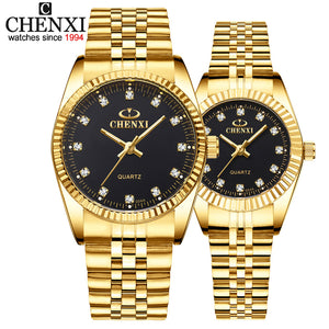CHENXI Luxury Couple Watch Golden Fashion Stainless Steel Lovers Watch Quartz Wrist Watches For Women & Men Analog Wristwatch - Hanzlah Naik