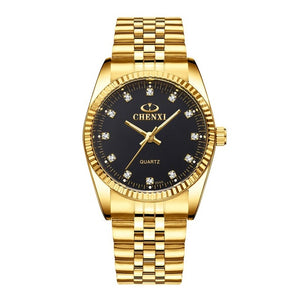 CHENXI Luxury Couple Watch Golden Fashion Stainless Steel Lovers Watch Quartz Wrist Watches For Women & Men Analog Wristwatch - Hanzlah Naik