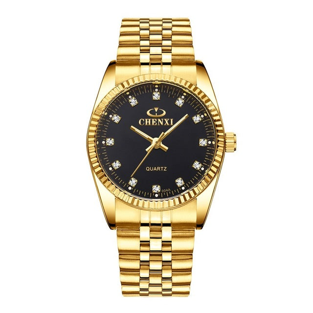 CHENXI Luxury Couple Watch Golden Fashion Stainless Steel Lovers Watch Quartz Wrist Watches For Women & Men Analog Wristwatch - Hanzlah Naik