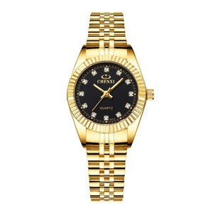 CHENXI Luxury Couple Watch Golden Fashion Stainless Steel Lovers Watch Quartz Wrist Watches For Women & Men Analog Wristwatch - Hanzlah Naik